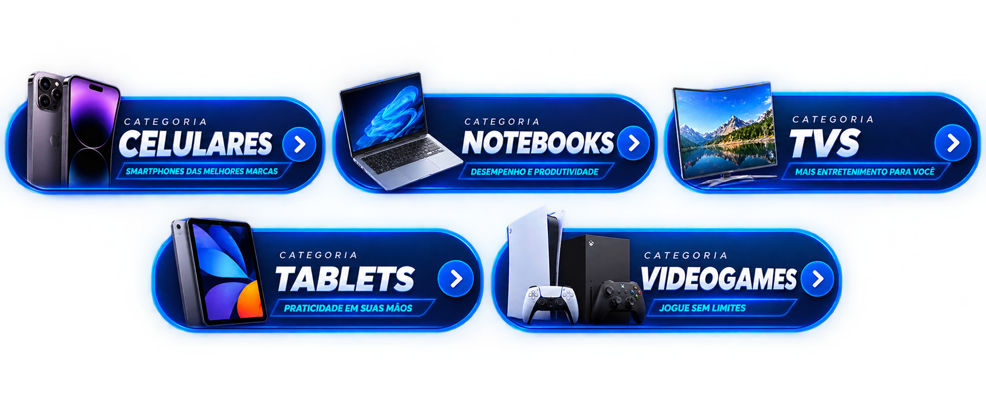 Categorias: Celulares, Notebooks, TVs, Tablets e Videogames
